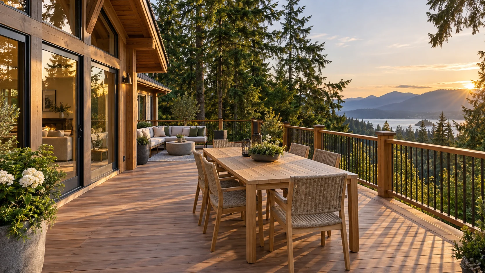 Design inspiration: a cedar dining deck beside a timber house and forest